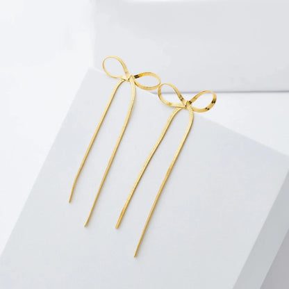 Pendientes largos con lazo y borlas – Joyería de cadena plana para mujer, elegante y original