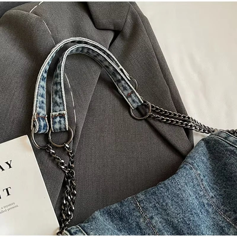 Bolso Vaquero de Hombro para Mujer – Estilo Vintage con Cadena Metálica