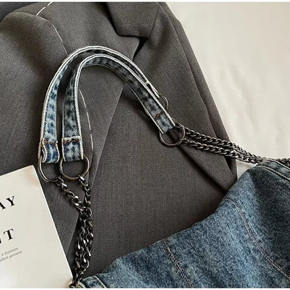 Bolso Vaquero de Hombro para Mujer – Estilo Vintage con Cadena Metálica