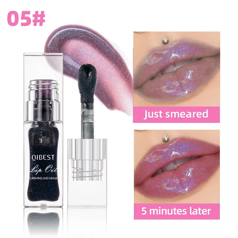 Aceite Labial Mágico QIBEST Cambia de Color – Brillo Hidratante, Bálsamo Transparente, Efecto Brillante e Impermeable
