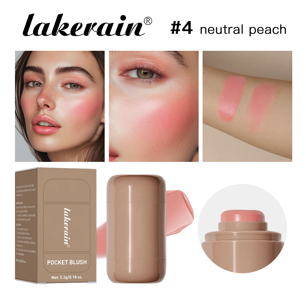 Colorete en Barra 3 en 1 Lakerain – Hidratante, Resistente al Agua y Multifunción para Mejillas, Labios y Contorno