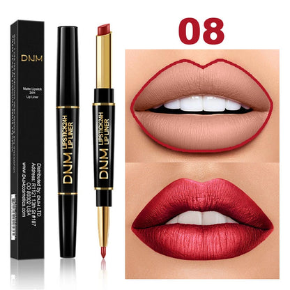 Lápiz Labial Mate 2 en 1 con Delineador – Doble Punta, Larga Duración e Impermeable | Set de 12 Colores DNM