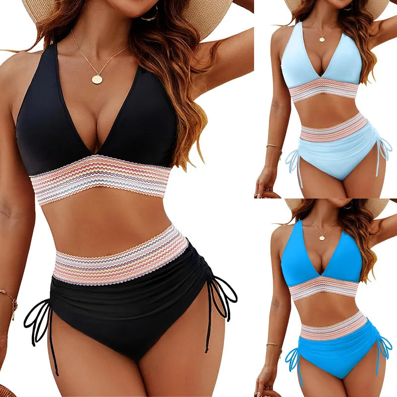 Bikini de Cintura Alta 2025 con Top Acolchado y Tirantes Ajustables – Elegante y Cómodo para Mujer