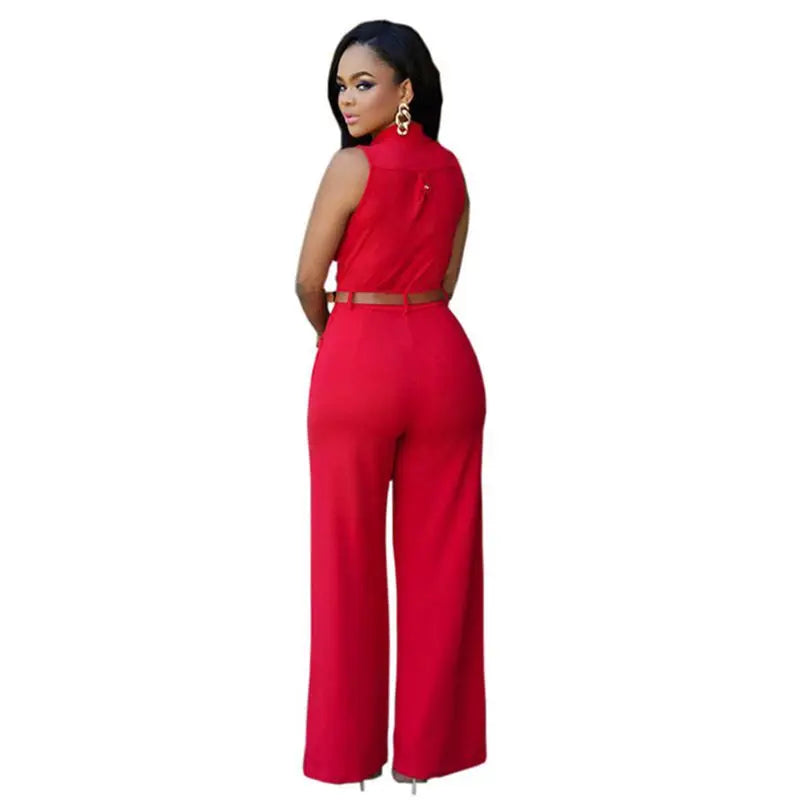 Mono Rojo para Mujer con Cuello en V y Pierna Ancha – Elegante, Sexy y Sofisticado