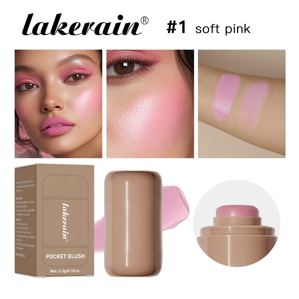 Colorete en Barra 3 en 1 Lakerain – Hidratante, Resistente al Agua y Multifunción para Mejillas, Labios y Contorno