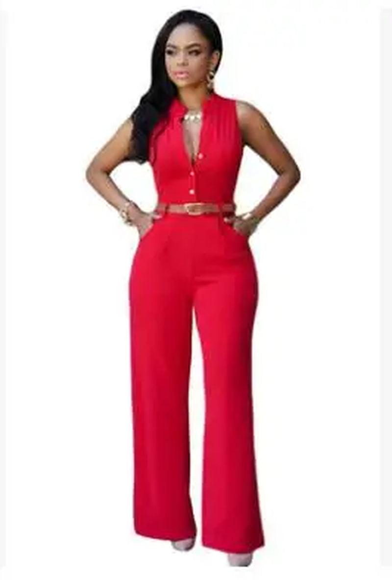 Mono Rojo para Mujer con Cuello en V y Pierna Ancha – Elegante, Sexy y Sofisticado