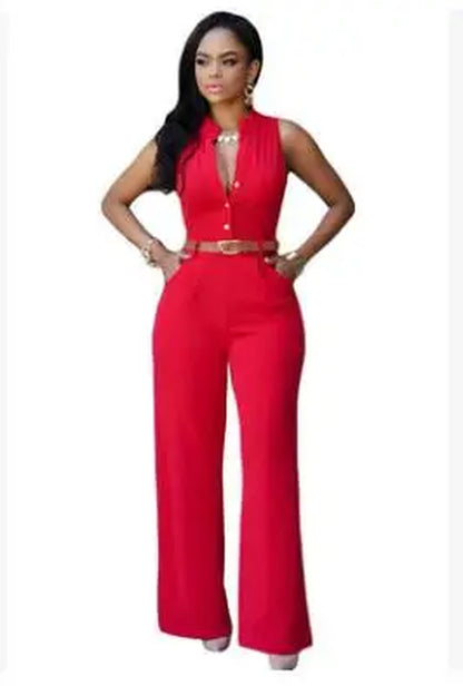 Mono Rojo para Mujer con Cuello en V y Pierna Ancha – Elegante, Sexy y Sofisticado