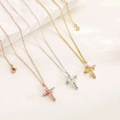 Collar con Cruz Giratoria en Oro Rosa – Acero Inoxidable de 50cm, Resistente al Agua, Estilo Elegante y Espiritual