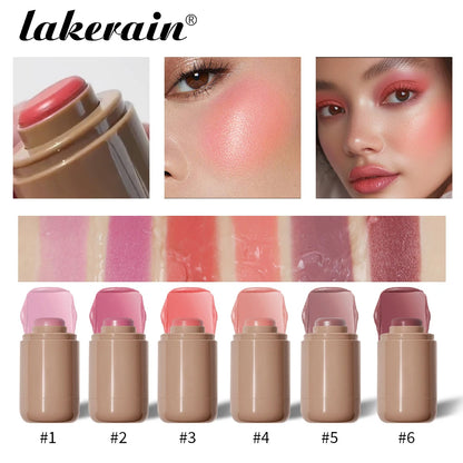 Colorete en Barra 3 en 1 Lakerain – Hidratante, Resistente al Agua y Multifunción para Mejillas, Labios y Contorno