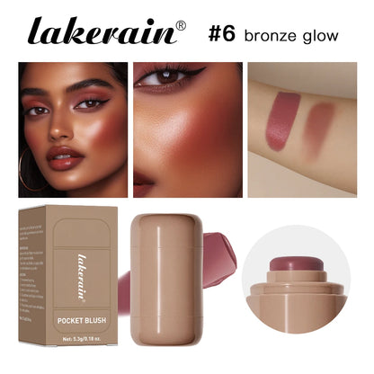 Colorete en Barra 3 en 1 Lakerain – Hidratante, Resistente al Agua y Multifunción para Mejillas, Labios y Contorno