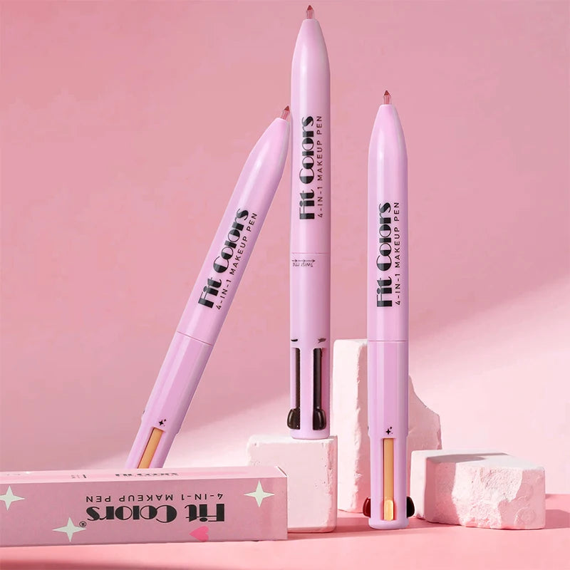 Pluma de Maquillaje 4 en 1 – Delineador de Ojos, Cejas, Iluminador y Perfilador de Labios | Todo en Uno y Portátil