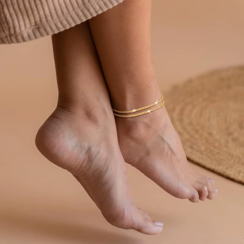 Tobillera Brillante Chapada en Oro o Plata – Ajustable y Impermeable