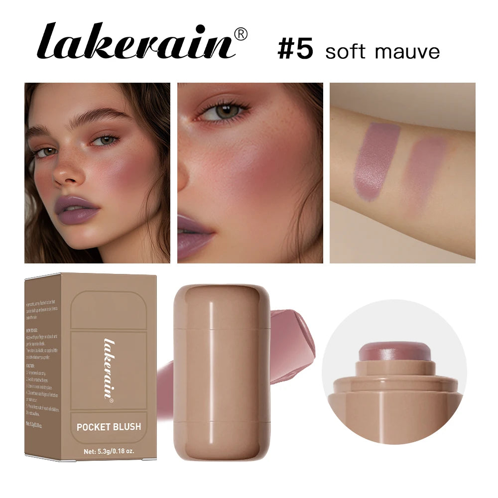 Colorete en Barra 3 en 1 Lakerain – Hidratante, Resistente al Agua y Multifunción para Mejillas, Labios y Contorno