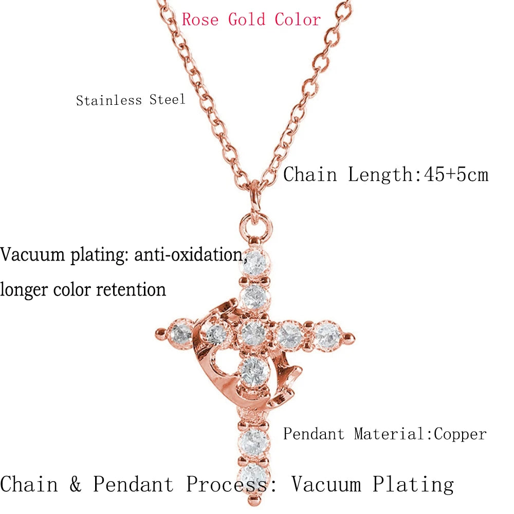 Collar con Cruz Giratoria en Oro Rosa – Acero Inoxidable de 50cm, Resistente al Agua, Estilo Elegante y Espiritual