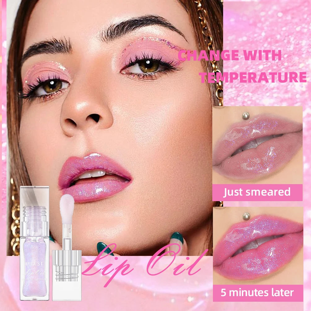 Aceite Labial Mágico QIBEST Cambia de Color – Brillo Hidratante, Bálsamo Transparente, Efecto Brillante e Impermeable