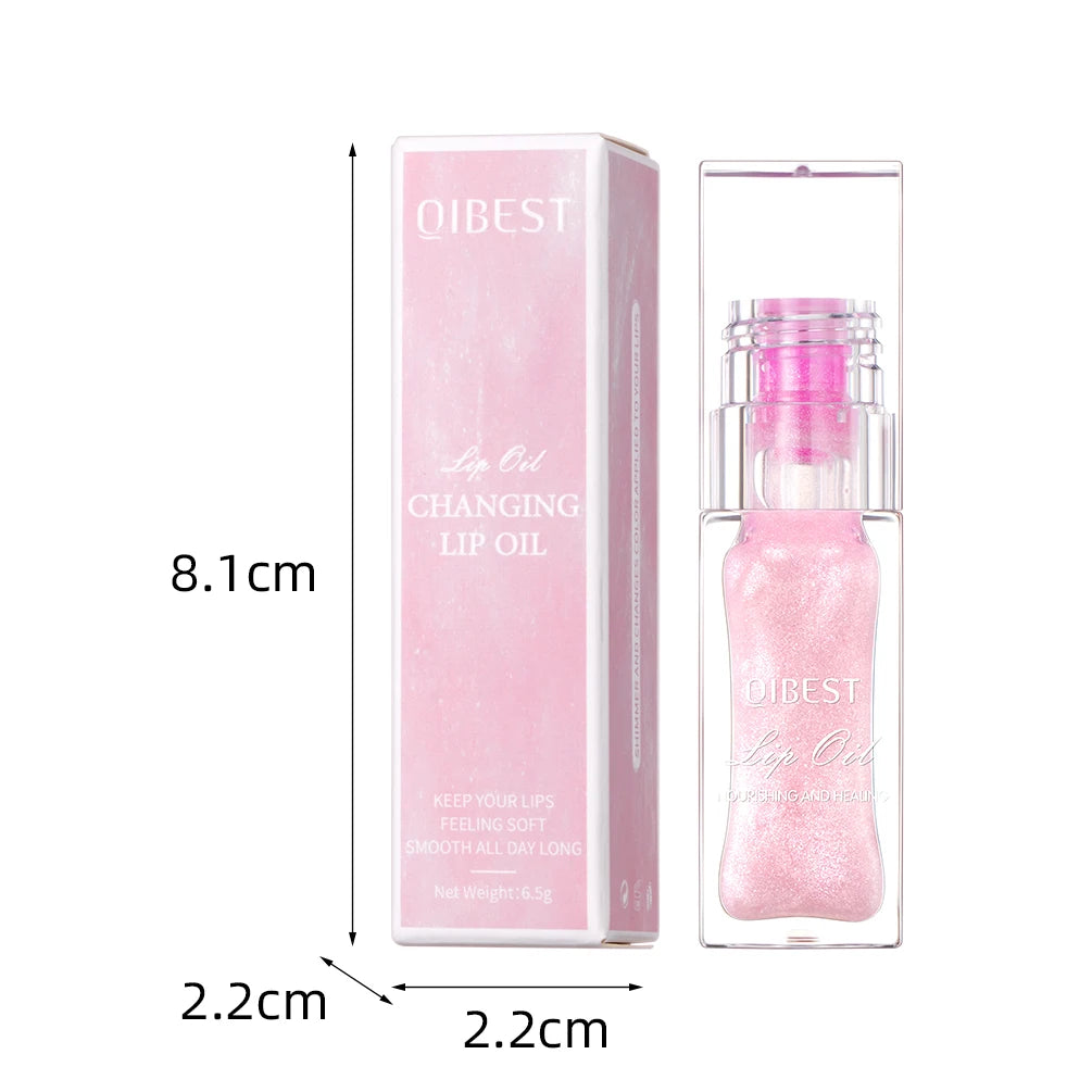 Aceite Labial Mágico QIBEST Cambia de Color – Brillo Hidratante, Bálsamo Transparente, Efecto Brillante e Impermeable