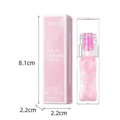 Aceite Labial Mágico QIBEST Cambia de Color – Brillo Hidratante, Bálsamo Transparente, Efecto Brillante e Impermeable