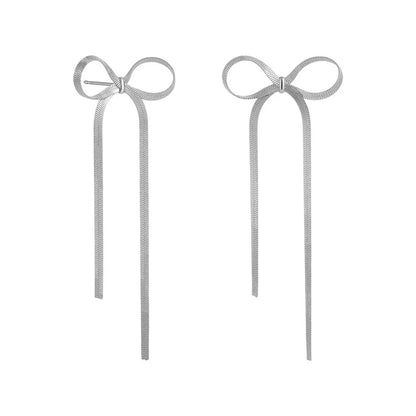 Pendientes largos con lazo y borlas – Joyería de cadena plana para mujer, elegante y original
