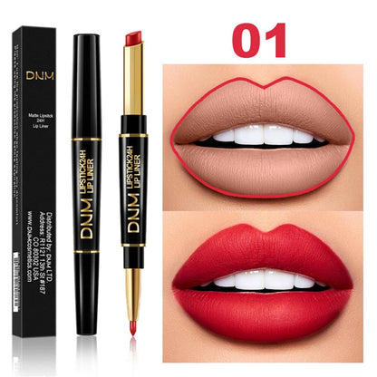 Lápiz Labial Mate 2 en 1 con Delineador – Doble Punta, Larga Duración e Impermeable | Set de 12 Colores DNM