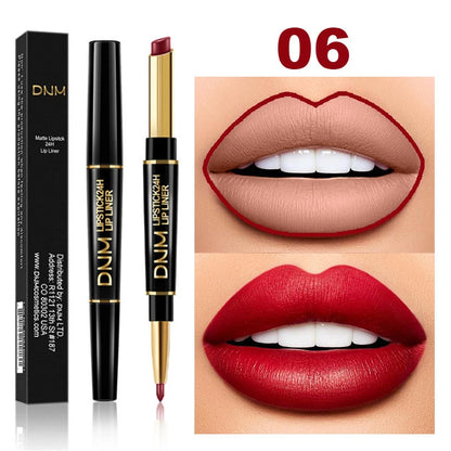 Lápiz Labial Mate 2 en 1 con Delineador – Doble Punta, Larga Duración e Impermeable | Set de 12 Colores DNM