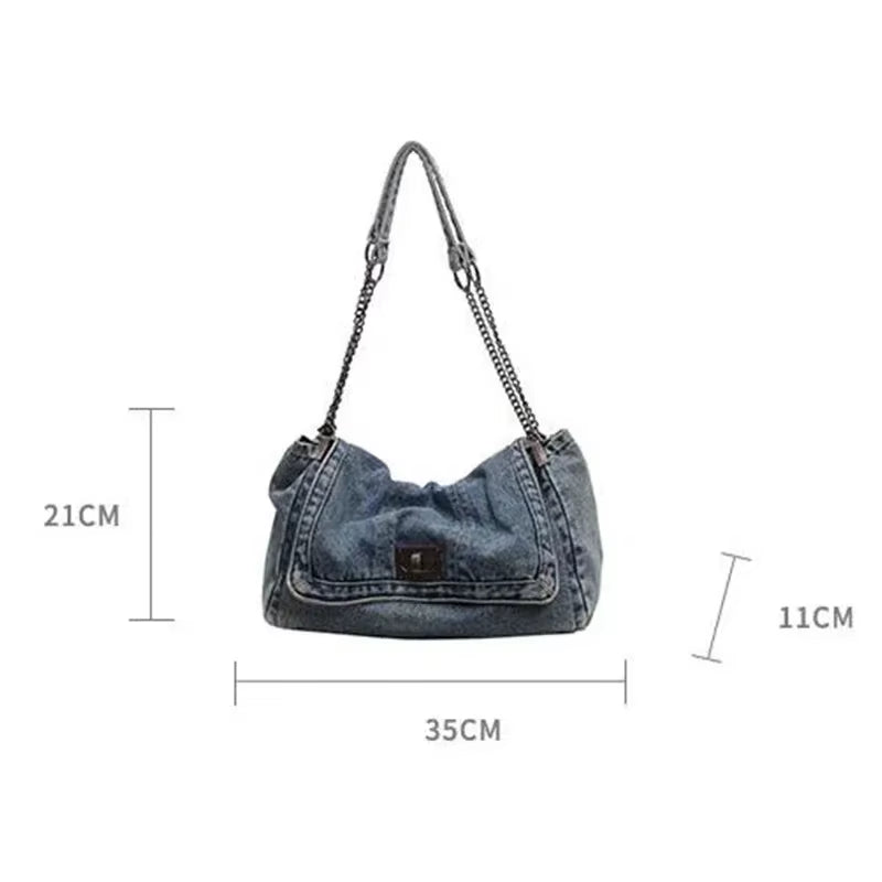Bolso Vaquero de Hombro para Mujer – Estilo Vintage con Cadena Metálica