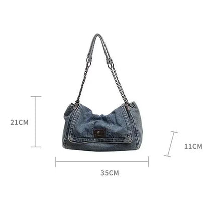 Bolso Vaquero de Hombro para Mujer – Estilo Vintage con Cadena Metálica