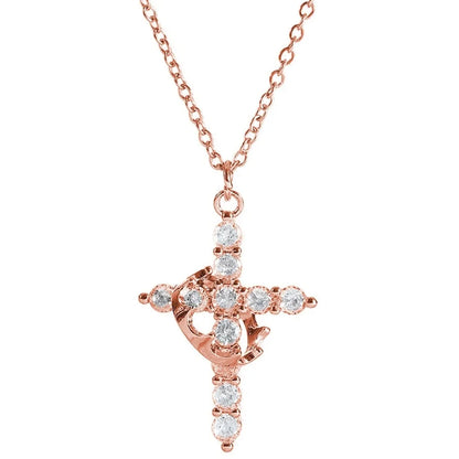 Collar con Cruz Giratoria en Oro Rosa – Acero Inoxidable de 50cm, Resistente al Agua, Estilo Elegante y Espiritual