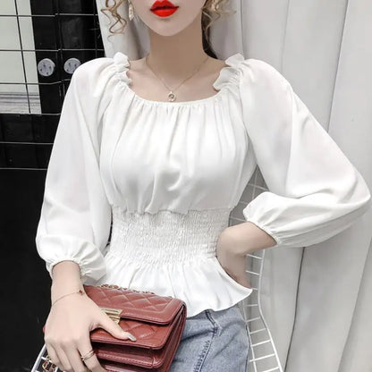 Blusa de Chifón con Hombros Descubiertos – Elegancia Juvenil