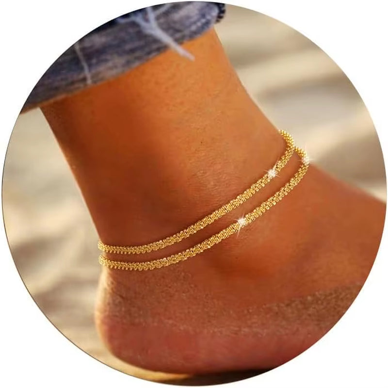 Tobillera Brillante Chapada en Oro o Plata – Ajustable y Impermeable