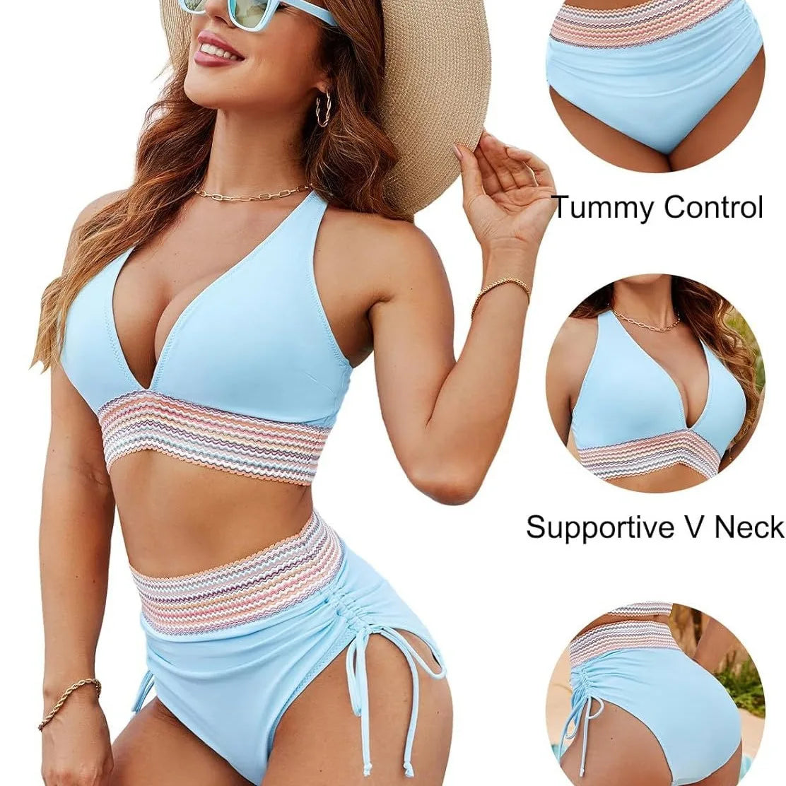 Bikini de Cintura Alta 2025 con Top Acolchado y Tirantes Ajustables – Elegante y Cómodo para Mujer