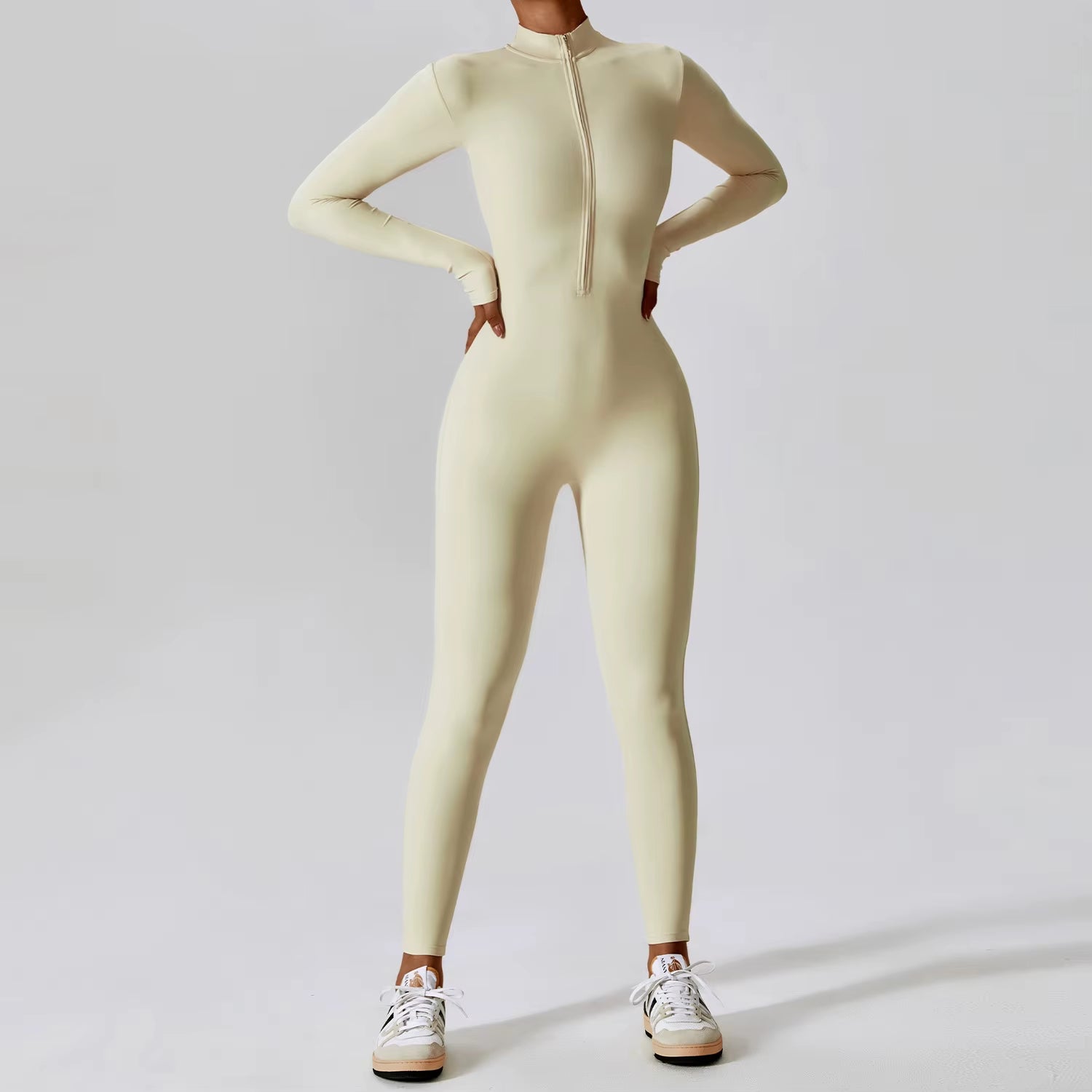 Mono Deportivo para Mujer de Una Pieza con Cremallera – Estilo Atlheisure, Ajuste Moldeador y Manga Larga
