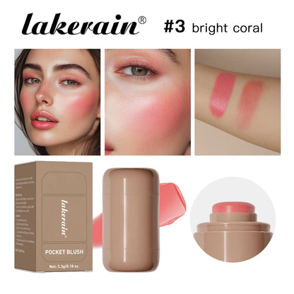Colorete en Barra 3 en 1 Lakerain – Hidratante, Resistente al Agua y Multifunción para Mejillas, Labios y Contorno