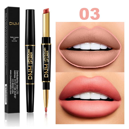 Lápiz Labial Mate 2 en 1 con Delineador – Doble Punta, Larga Duración e Impermeable | Set de 12 Colores DNM