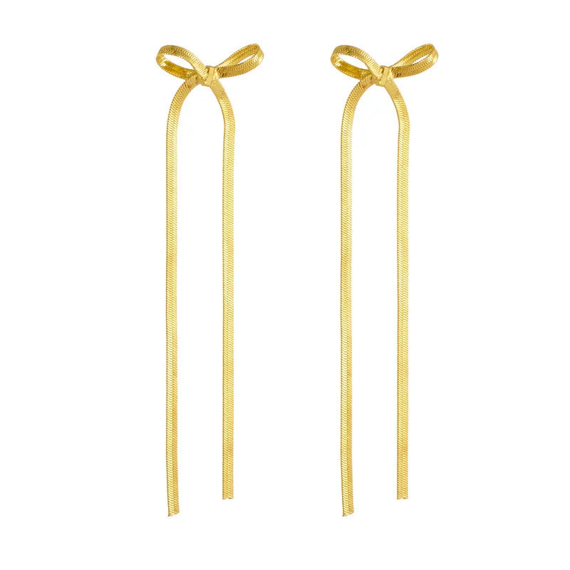 Pendientes largos con lazo y borlas – Joyería de cadena plana para mujer, elegante y original
