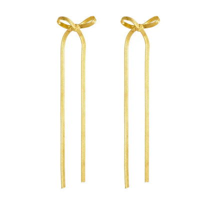 Pendientes largos con lazo y borlas – Joyería de cadena plana para mujer, elegante y original
