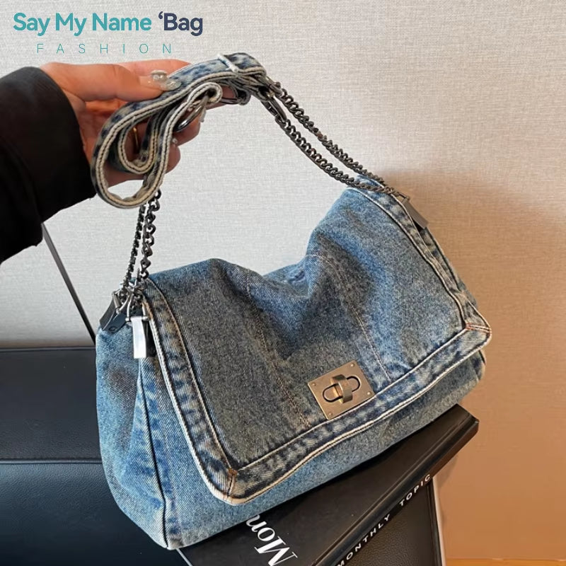 Bolso Vaquero de Hombro para Mujer – Estilo Vintage con Cadena Metálica