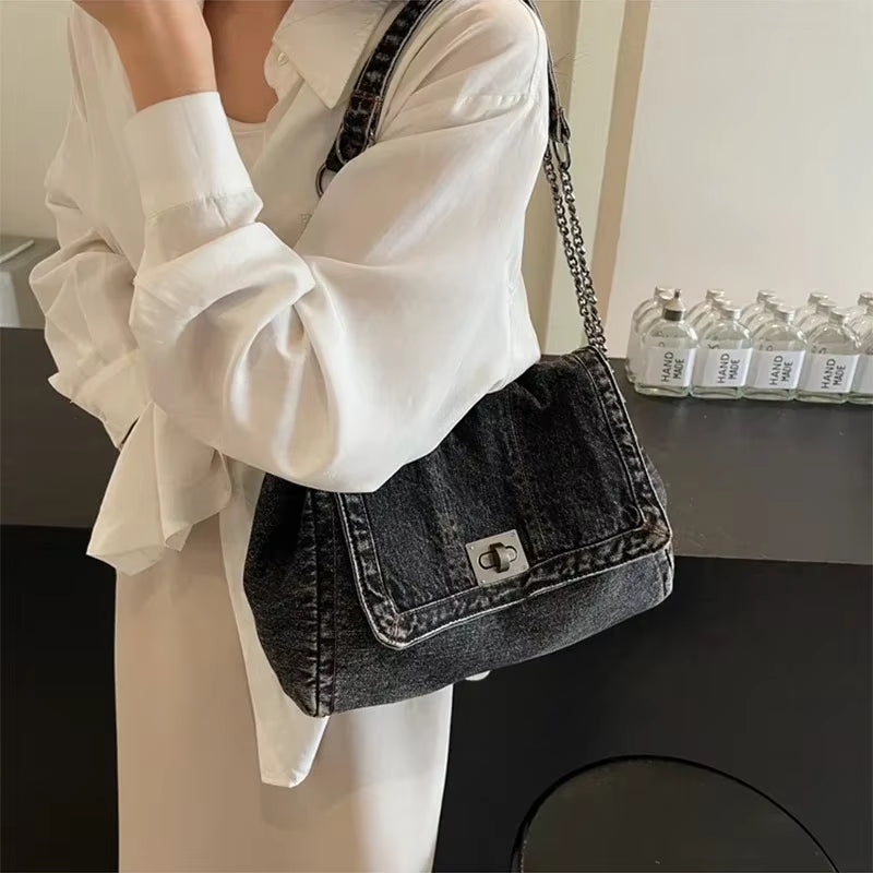 Bolso Vaquero de Hombro para Mujer – Estilo Vintage con Cadena Metálica