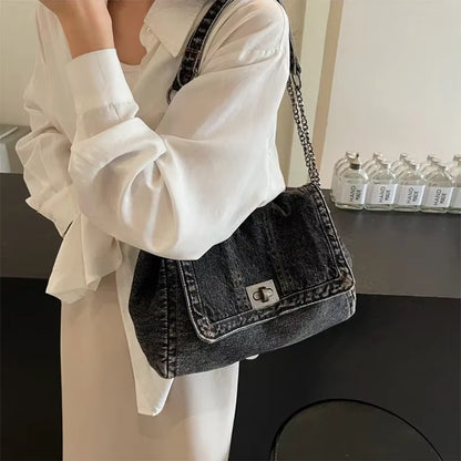 Bolso Vaquero de Hombro para Mujer – Estilo Vintage con Cadena Metálica