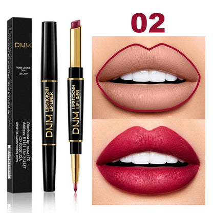 Lápiz Labial Mate 2 en 1 con Delineador – Doble Punta, Larga Duración e Impermeable | Set de 12 Colores DNM