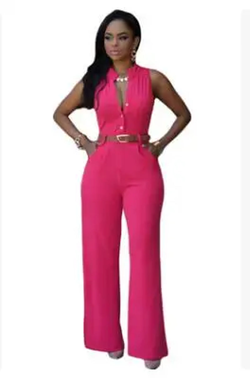 Mono Rojo para Mujer con Cuello en V y Pierna Ancha – Elegante, Sexy y Sofisticado