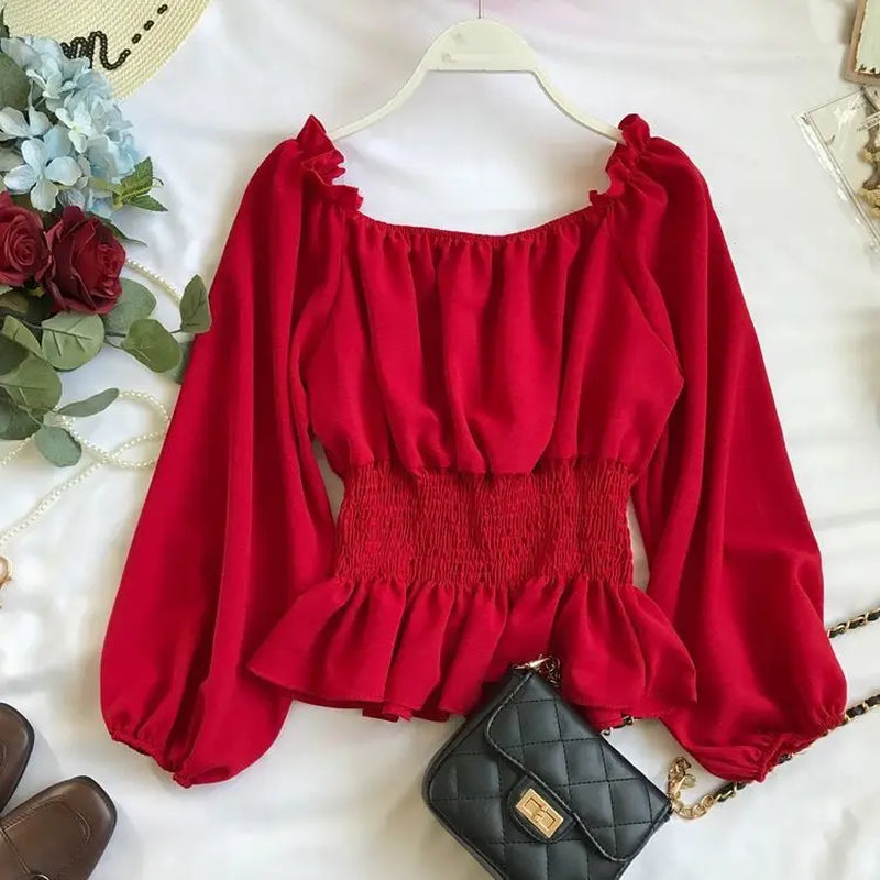 Blusa de Chifón con Hombros Descubiertos – Elegancia Juvenil