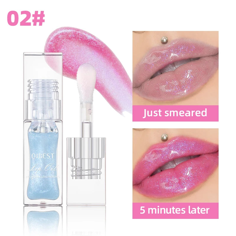 Aceite Labial Mágico QIBEST Cambia de Color – Brillo Hidratante, Bálsamo Transparente, Efecto Brillante e Impermeable