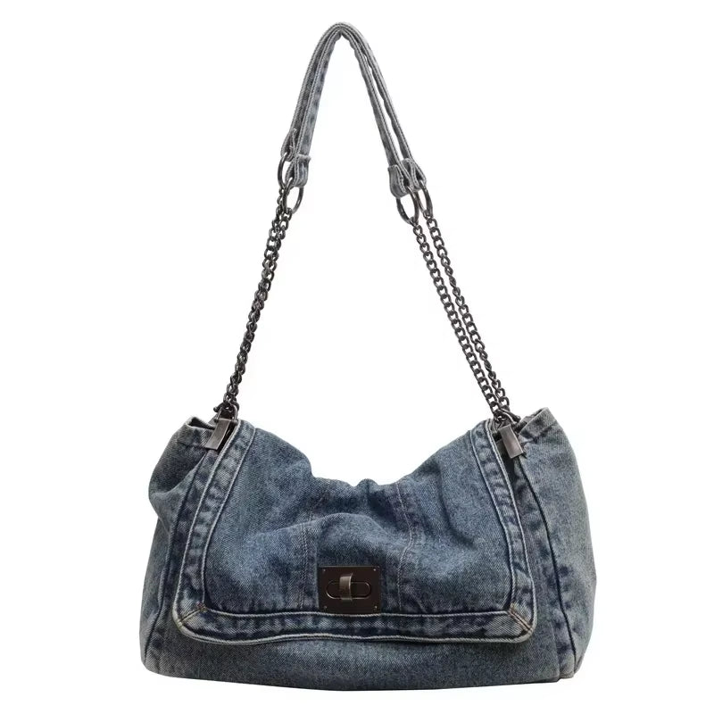 Bolso Vaquero de Hombro para Mujer – Estilo Vintage con Cadena Metálica