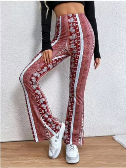 Pantalones Casuales Estampados de Alta Elasticidad – Corte Micro Acampanado a la Moda