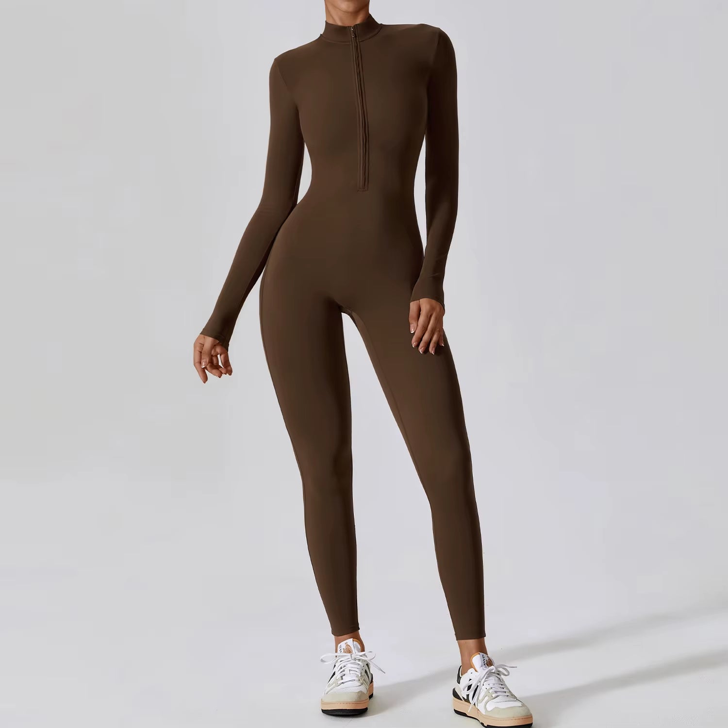 Mono Deportivo para Mujer de Una Pieza con Cremallera – Estilo Atlheisure, Ajuste Moldeador y Manga Larga