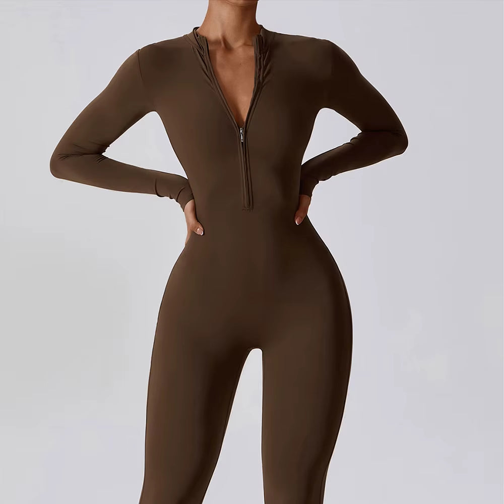 Mono Deportivo para Mujer de Una Pieza con Cremallera – Estilo Atlheisure, Ajuste Moldeador y Manga Larga