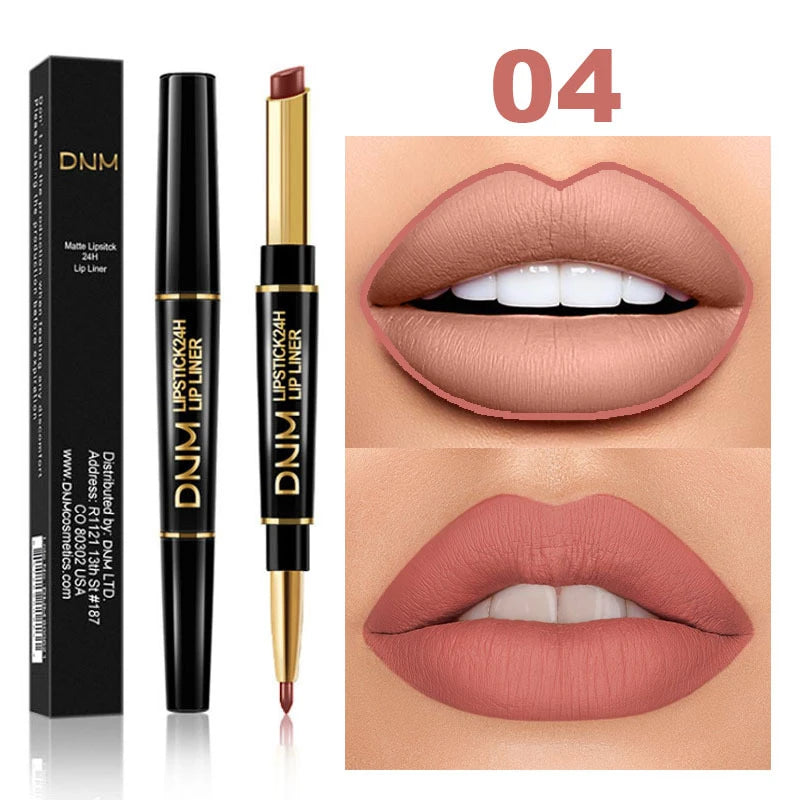 Lápiz Labial Mate 2 en 1 con Delineador – Doble Punta, Larga Duración e Impermeable | Set de 12 Colores DNM