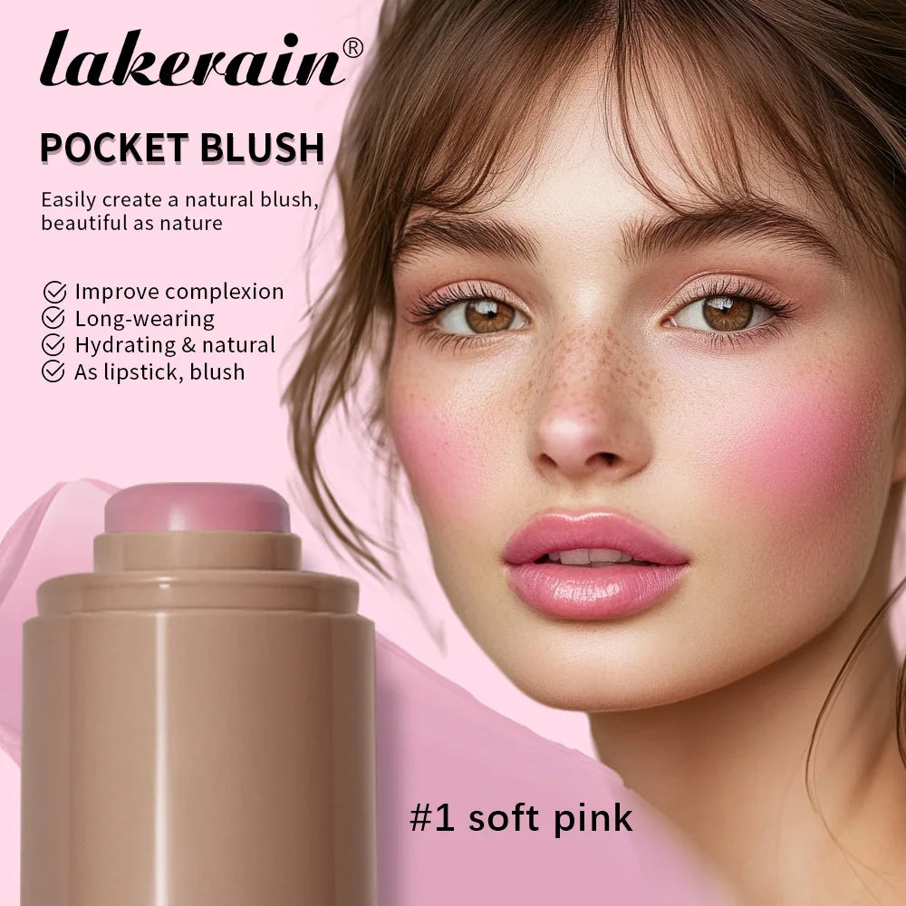 Colorete en Barra 3 en 1 Lakerain – Hidratante, Resistente al Agua y Multifunción para Mejillas, Labios y Contorno