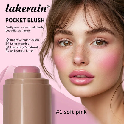 Colorete en Barra 3 en 1 Lakerain – Hidratante, Resistente al Agua y Multifunción para Mejillas, Labios y Contorno