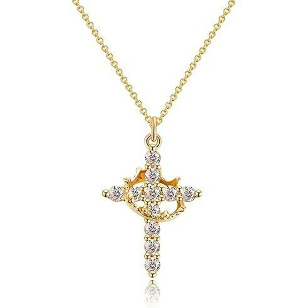 Collar con Cruz Giratoria en Oro Rosa – Acero Inoxidable de 50cm, Resistente al Agua, Estilo Elegante y Espiritual